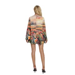 Round Neck Long Sleeve Bohemian Style Chiffon Mini Dress 