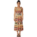 Tulips Field Tree Tie-Strap Tiered Midi Chiffon Dress