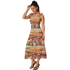 Tie-Strap Tiered Midi Chiffon Dress 