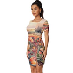 Fitted Knot Split End Bodycon Dress 