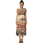 Tulips Field Tree Sleeveless Round Neck Midi Dress
