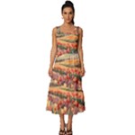Tulips Field Tree Square Neckline Tiered Midi Dress