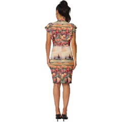 Vintage Frill Sleeve V-Neck Bodycon Dress 