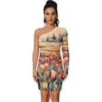 Tulips Field Tree Long Sleeve One Shoulder Mini Dress