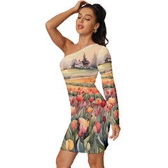 Long Sleeve One Shoulder Mini Dress 