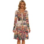 Tulips Field Tree Long Sleeve Dress With Pocket