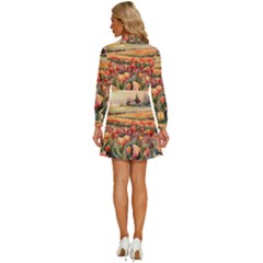Women s Long Sleeve Bow Deco Button Up Dress 