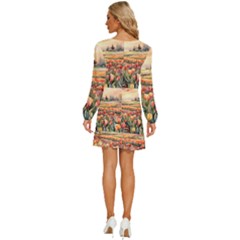 Long Sleeve Waist Tie Ruffle Velvet Dress 