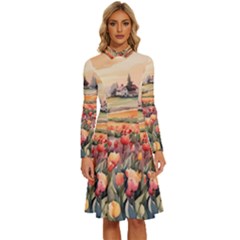 Long Sleeve Shirt Collar A-Line Dress 