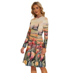 Long Sleeve Shirt Collar A-Line Dress 
