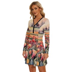 Long Sleeve Deep V Mini Dress  