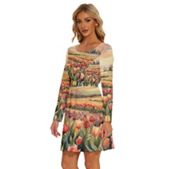 Long Sleeve Wide Neck Velvet Dress 
