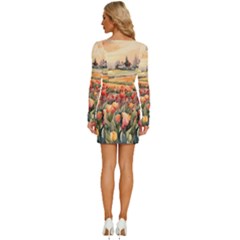 Long Sleeve Square Neck Bodycon Velvet Dress 