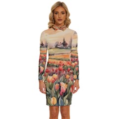 Long Sleeve Shirt Collar Bodycon Dress 