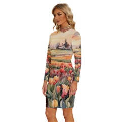 Long Sleeve Shirt Collar Bodycon Dress 