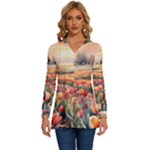 Tulips Field Tree Long Sleeve Drawstring Hooded Top