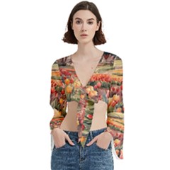 Tulips Field Tree Trumpet Sleeve Cropped Top from ArtsNow.com