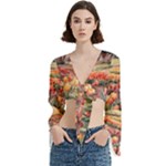 Tulips Field Tree Trumpet Sleeve Cropped Top