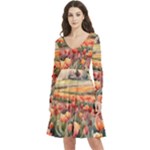 Tulips Field Tree Long Sleeve V-neck skater dress with Pockets