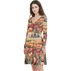 Long Sleeve V-neck skater dress with Pockets 