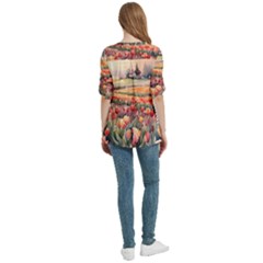 Women s Zip Front V-Neck 3/4 Sleeve Casual Top Pocket Shirt 
