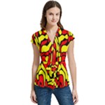 RBY 127 Women s Cap Sleeve Mandarin Collar Waist Tie Blouse