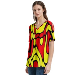 V-Neck Split Shoulder Casual T-Shirt 