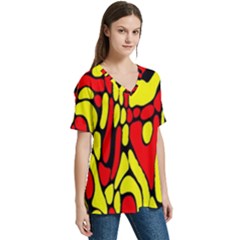 V-Neck Split Shoulder Casual T-Shirt 