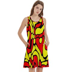 Round Neck Sleeve Casual Dress With Pockets 