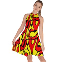 Sleeveless Halter Neck A-Line Dress 