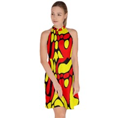 Sleeveless Halter Neck A-Line Dress 