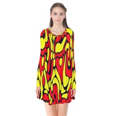 Long Sleeve V-neck Flare Dress 