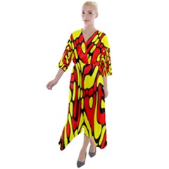Quarter Sleeve Wrap Front Maxi Dress 