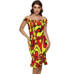 RBY 127 Off Shoulder Ruffle Split Hem Bodycon Dress