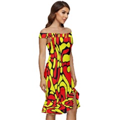 Off Shoulder Ruffle Split Hem Bodycon Dress 