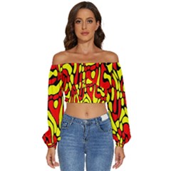 Long Sleeve Crinkled Weave Crop Top 