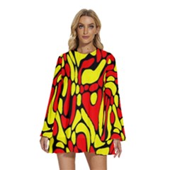 Round Neck Long Sleeve Bohemian Style Chiffon Mini Dress 