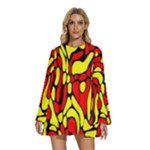 RBY 127 Round Neck Long Sleeve Bohemian Style Chiffon Mini Dress
