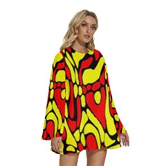 Round Neck Long Sleeve Bohemian Style Chiffon Mini Dress 