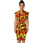 RBY 127 Vintage Frill Sleeve V-Neck Bodycon Dress