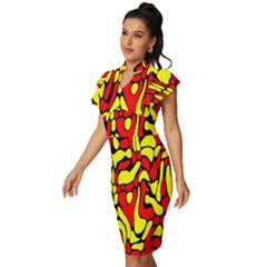 Vintage Frill Sleeve V-Neck Bodycon Dress 