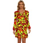 RBY 127 Long Sleeve Waist Tie Ruffle Velvet Dress