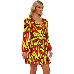 Long Sleeve Waist Tie Ruffle Velvet Dress 