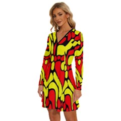 Long Sleeve Deep V Mini Dress  