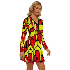 Long Sleeve Deep V Mini Dress  