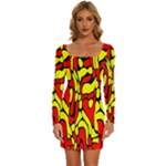 RBY 127 Long Sleeve Square Neck Bodycon Velvet Dress