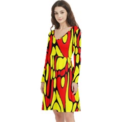 Long Sleeve V-neck skater dress with Pockets 