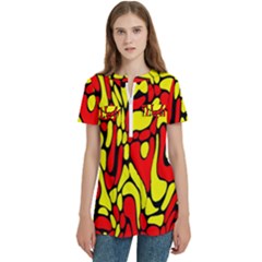 Women s Zip Front V-Neck Short Sleeve Casual Top Pocket Shirt 