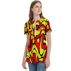 Women s Zip Front V-Neck Short Sleeve Casual Top Pocket Shirt 