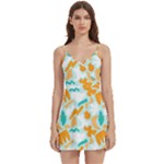 Design Pattern Seamless Tropical Body Wrap Sleeveless V-Neck Mini Dress